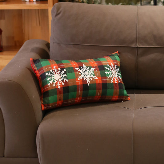 Christmas Snowflakes Decorative Single Throw Pillow 12" x 20" Red & Green Lumbar for Couch, Bedding