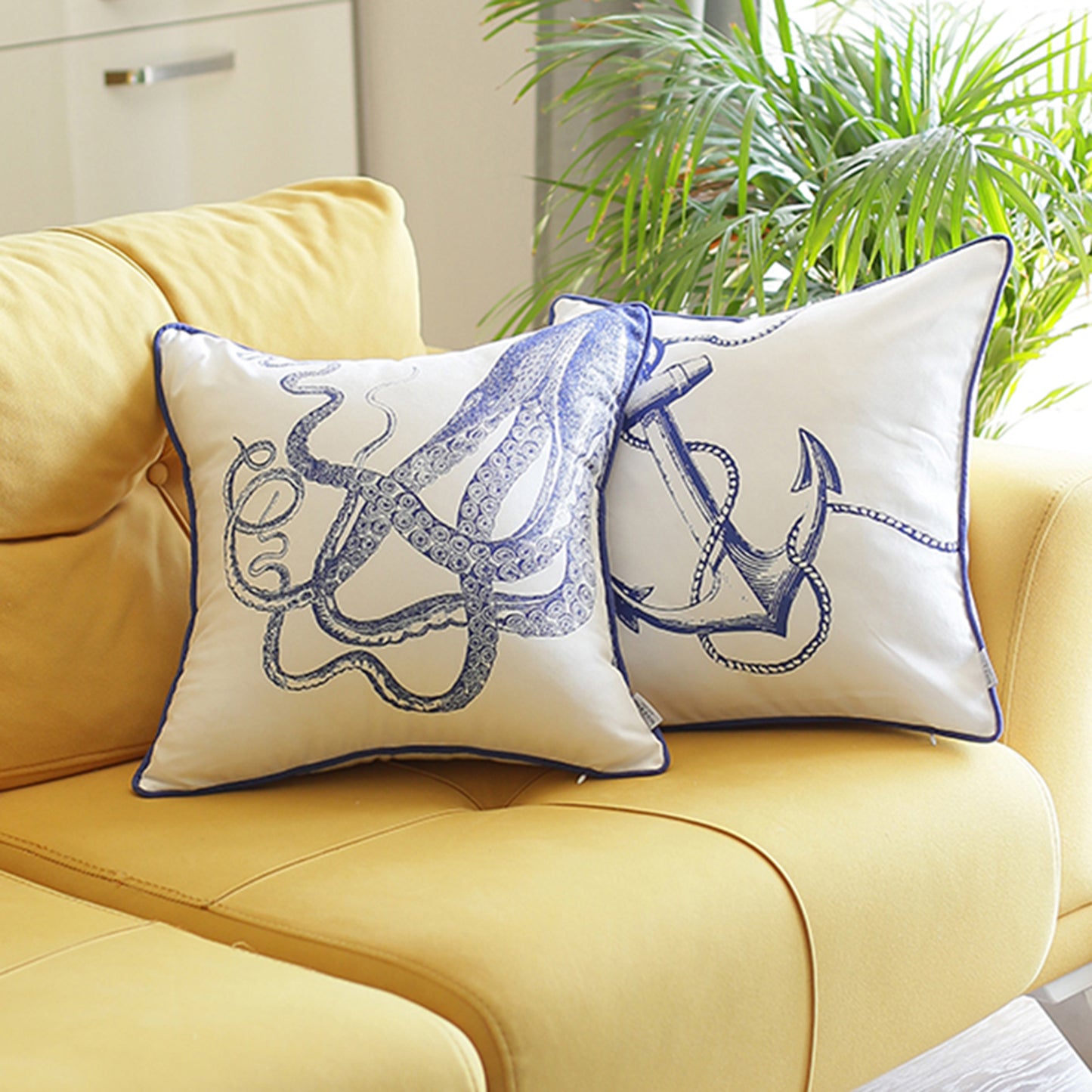 Decorative Set of 2 Nautical Coastal Throw Pillows 18" x 18" Square