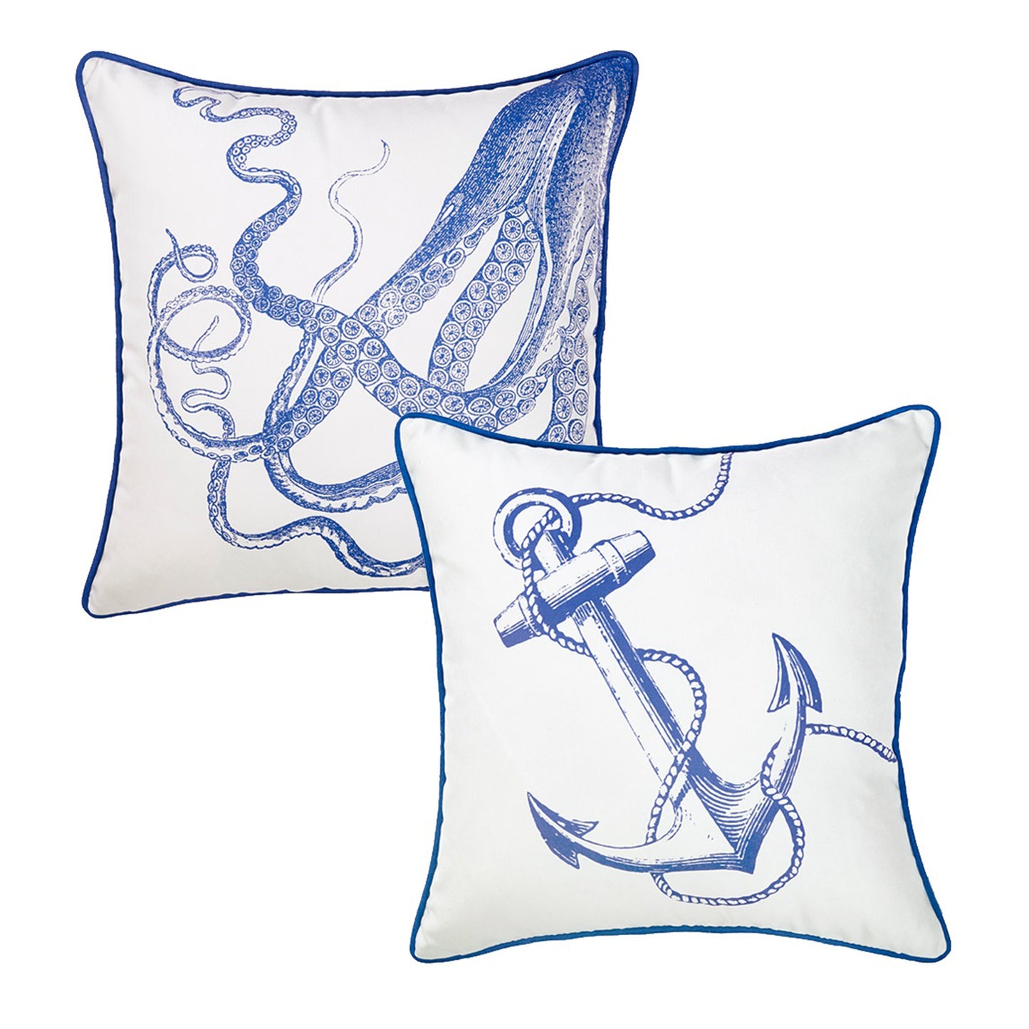 Decorative Set of 2 Nautical Coastal Throw Pillows 18" x 18" Square