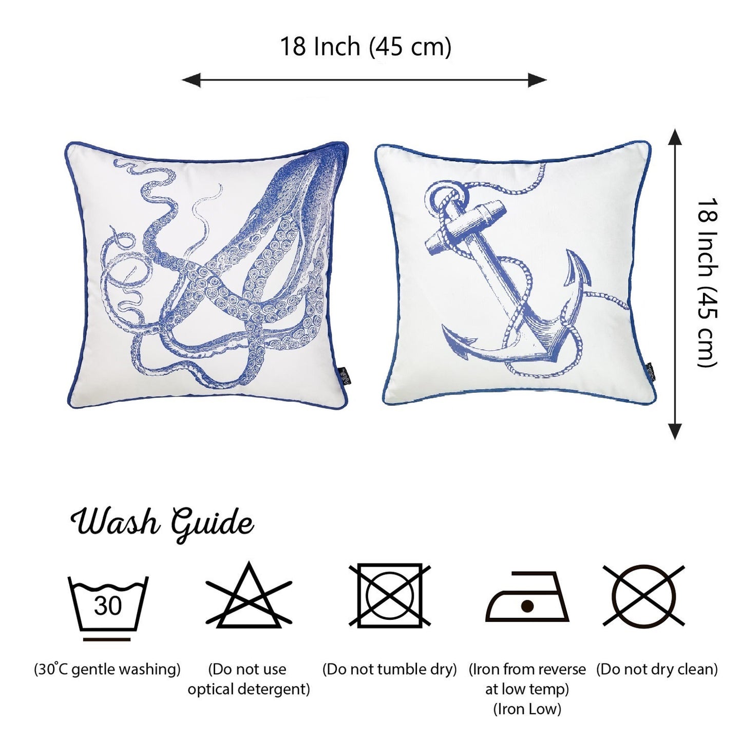 Decorative Set of 2 Nautical Coastal Throw Pillows 18" x 18" Square