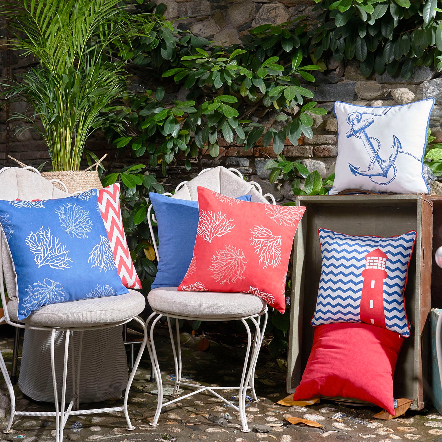 Decorative Set of 2 Nautical Coastal Throw Pillows 18" x 18" Square