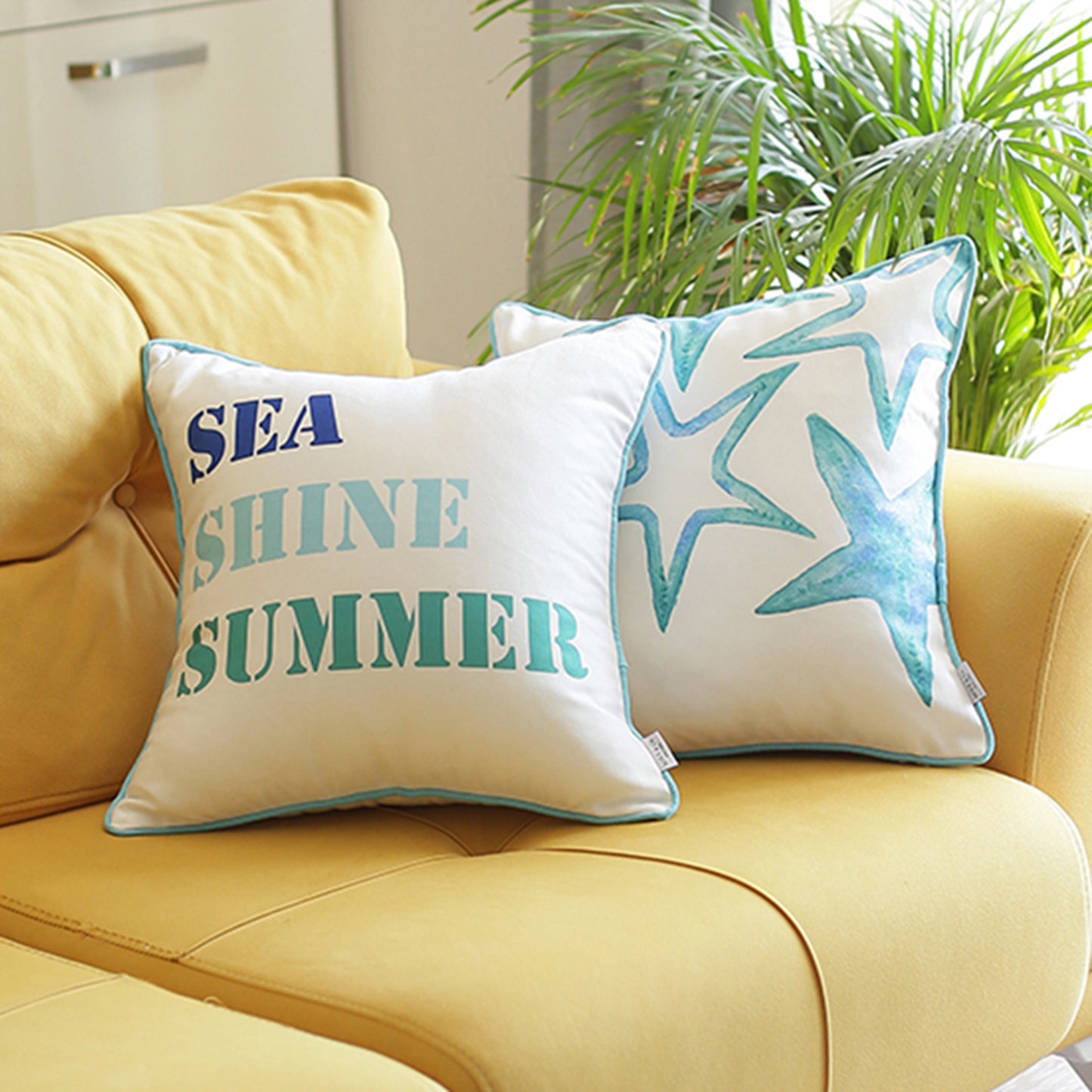 Decorative Set of 2 Nautical Coastal Throw Pillows 18" x 18" Square
