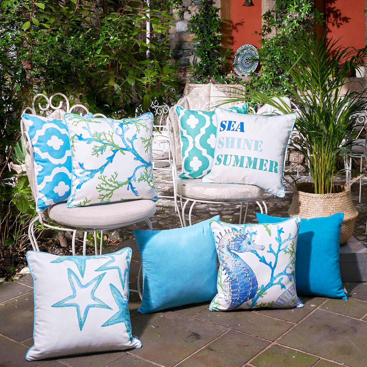 Decorative Set of 2 Nautical Coastal Throw Pillows 18" x 18" Square