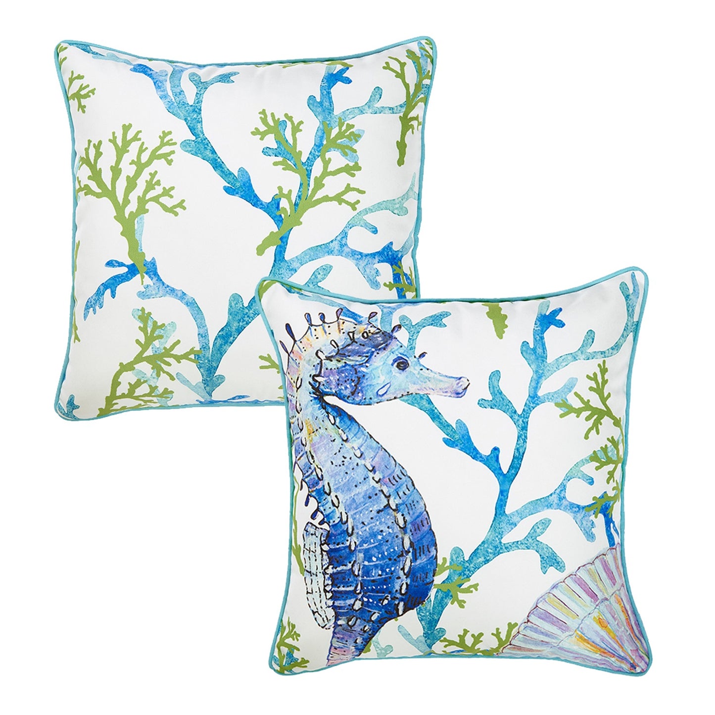 Decorative Set of 2 Nautical Coastal Throw Pillows 18" x 18" Square
