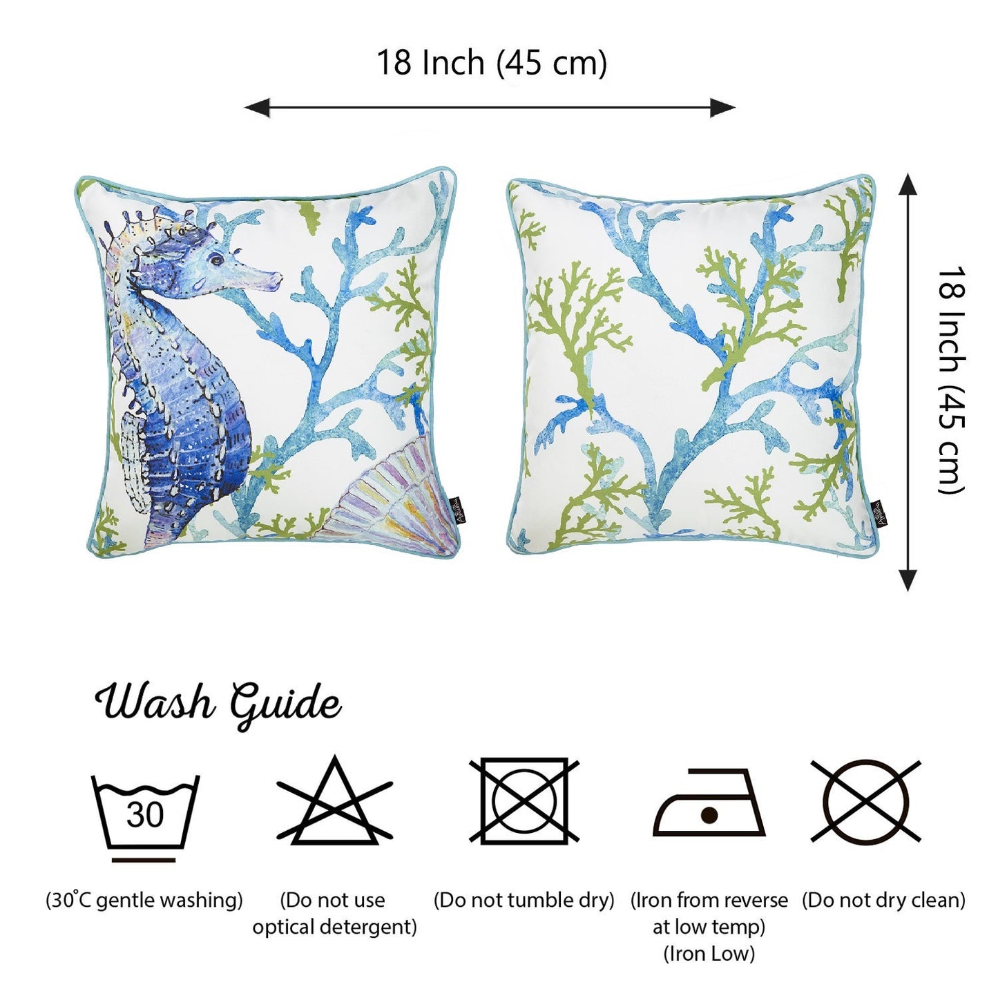 Decorative Set of 2 Nautical Coastal Throw Pillows 18" x 18" Square