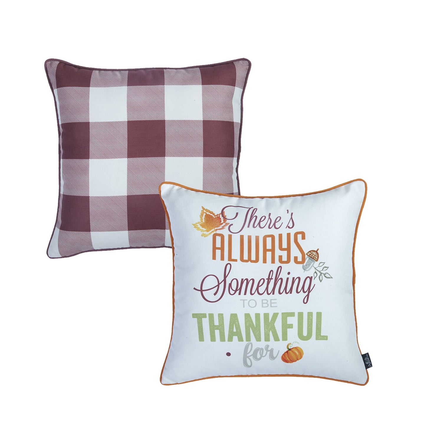 Fall Season Decorative Throw Pillow Set of 2 Plaid & Quote 18" x 18" Yellow & Orange Square Thanksgiving for Couch, Bedding