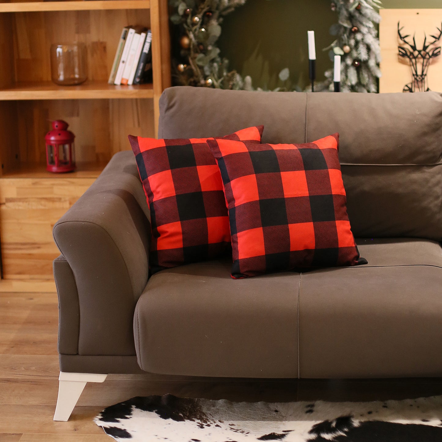 Christmas Plaid Decorative Throw Pillow Set of 2 Square 18" x 18" Red for Couch, Bedding