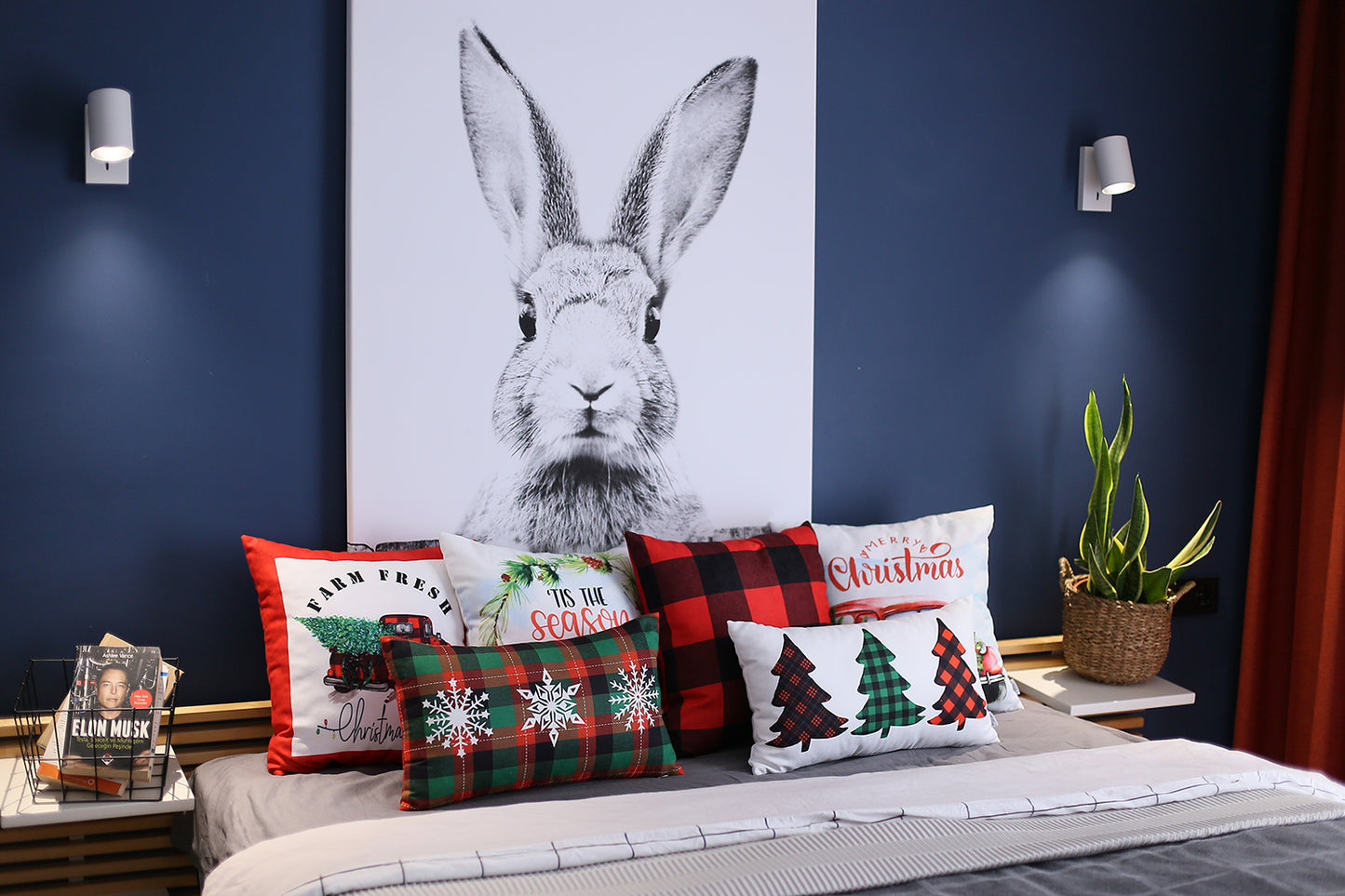 Christmas Plaid Decorative Throw Pillow Set of 2 Square 18" x 18" Red for Couch, Bedding