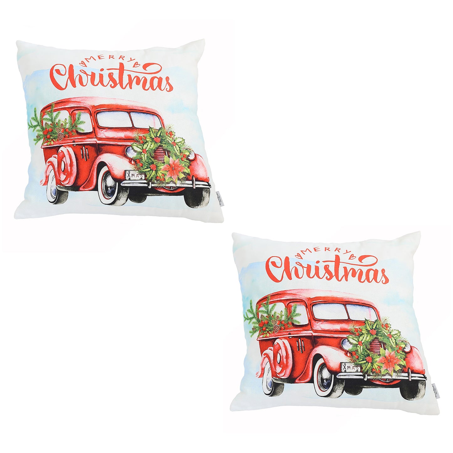Christmas Car Decorative Throw Pillow Set of 2 Square 18" x 18" White & Red for Couch, Bedding