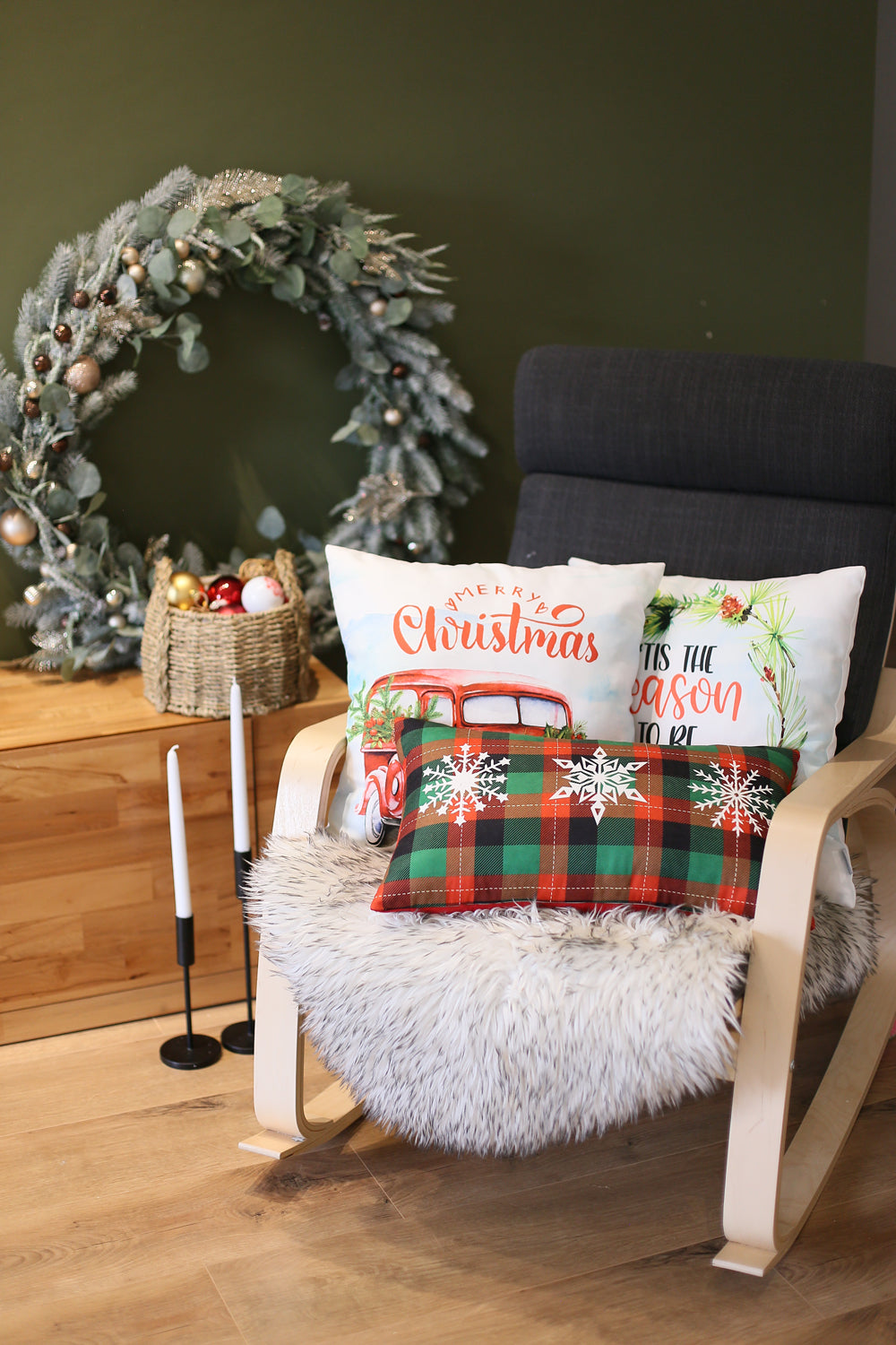 Christmas Car Decorative Throw Pillow Set of 2 Square 18" x 18" White & Red for Couch, Bedding