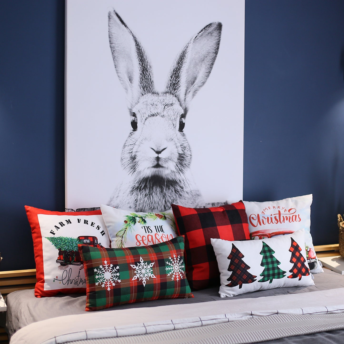 Christmas Car Decorative Throw Pillow Set of 2 Square 18" x 18" White & Red for Couch, Bedding