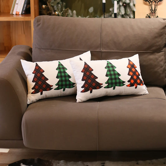 Christmas Tree Decorative Throw Pillow Set of 2 Lumbar 12" x 20" White & Red for Couch, Bedding