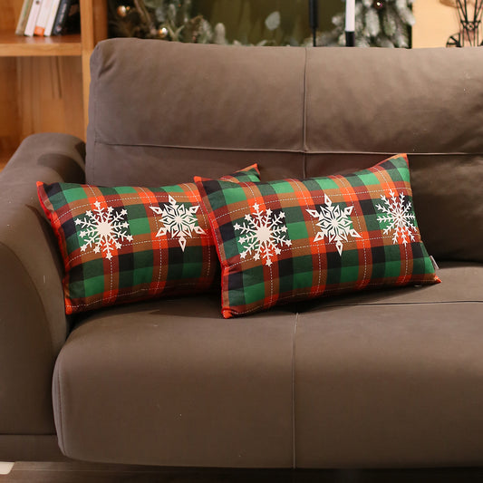 Christmas Snowflakes Decorative Throw Pillow Set of 2 Lumbar 12" x 20" Red & Green for Couch, Bedding