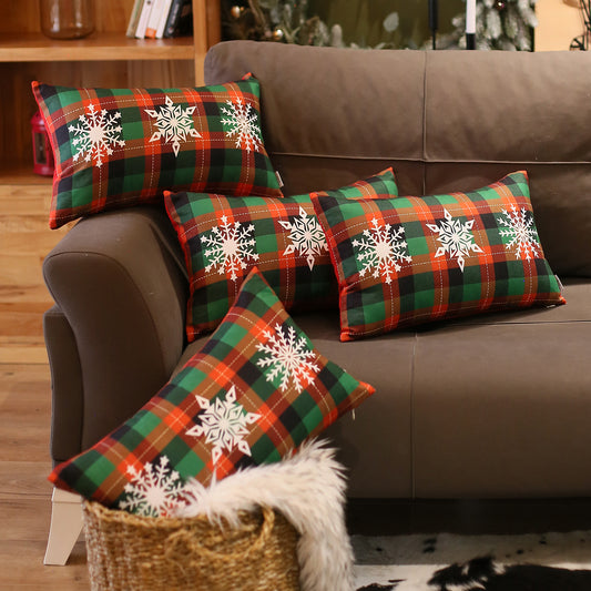 Christmas Snowflakes Decorative Throw Pillow Set of 4 Lumbar 12" x 20" Red & Green for Couch, Bedding