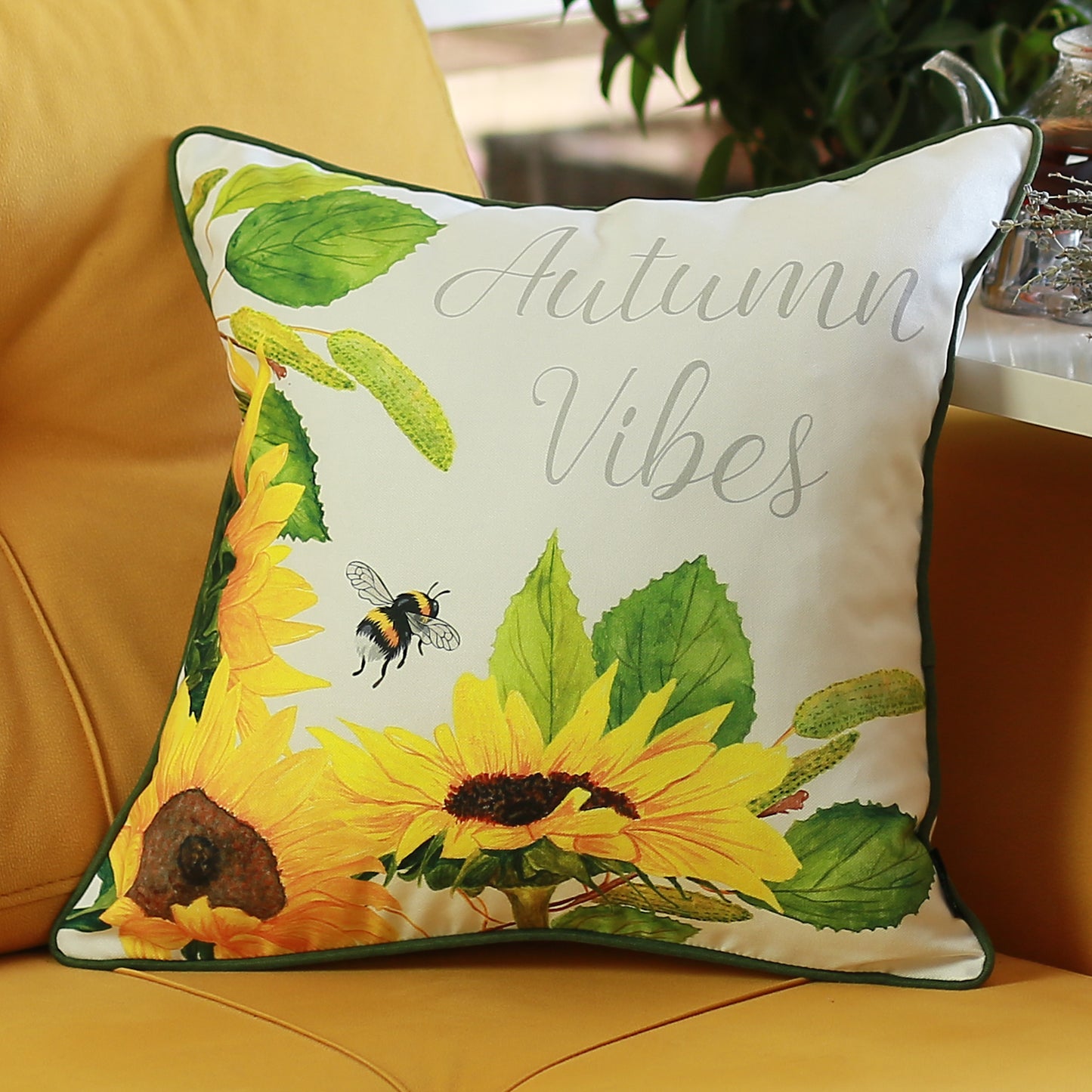 Decorative Fall Thanksgiving Throw Pillow Cover Sunflowers 18" x 18" Lumbar for Couch, Bedding