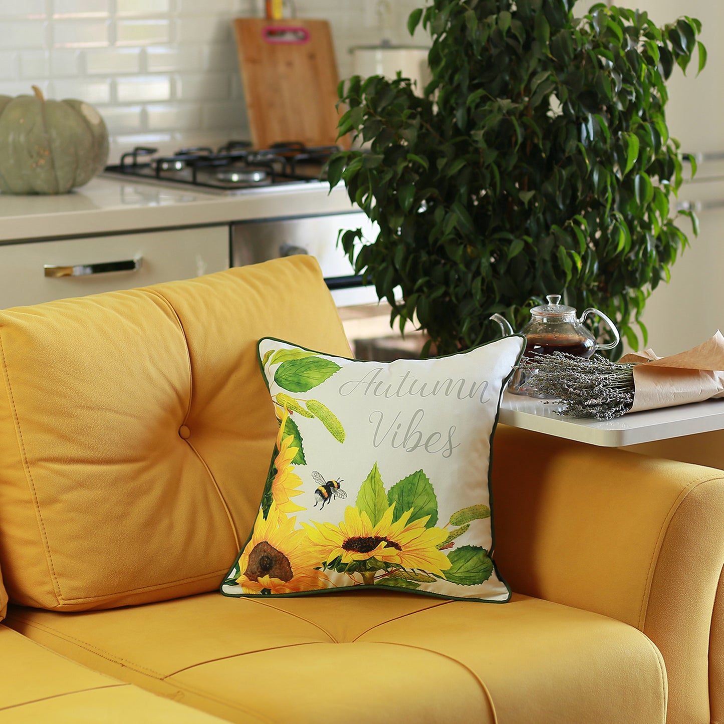 Decorative Fall Thanksgiving Throw Pillow Cover Sunflowers 18" x 18" Lumbar for Couch, Bedding