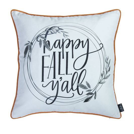 Decorative Fall Thanksgiving Single Throw Pillow Cover Quote 18" x 18" White & Orange Square for Couch, Bedding