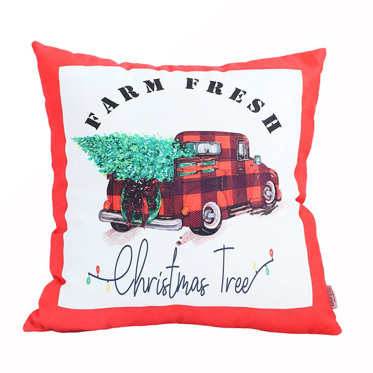 Decorative Christmas Truck Single Throw Pillow Cover 18" x 18" Red & White Square for Couch, Bedding