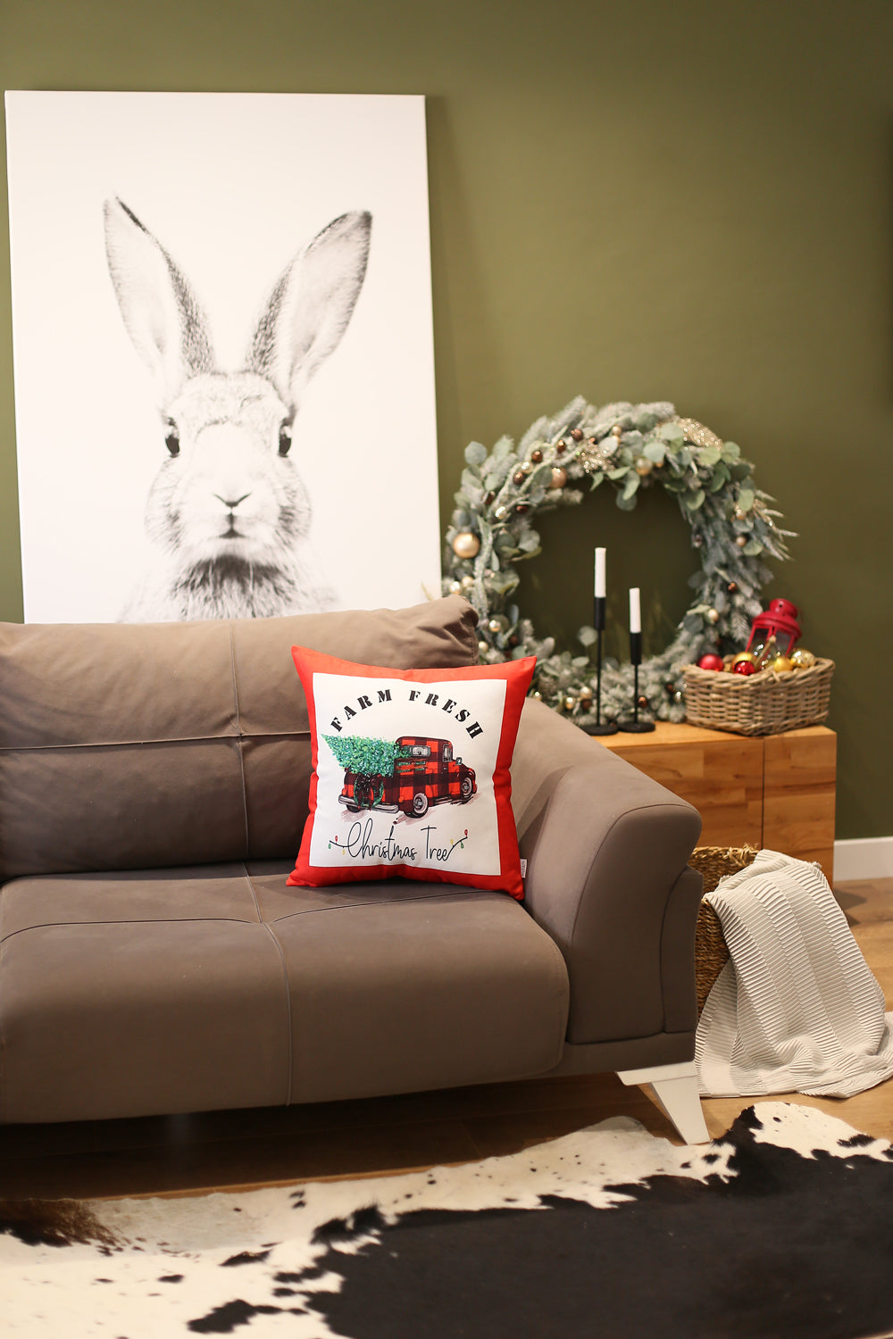 Decorative Christmas Truck Single Throw Pillow Cover 18" x 18" Red & White Square for Couch, Bedding