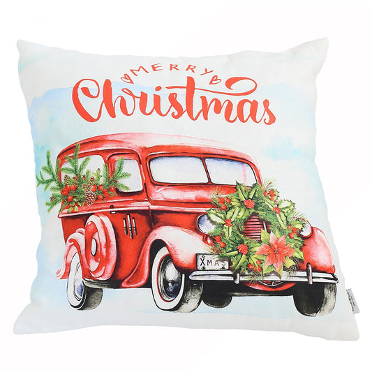 Decorative Christmas Car Single Throw Pillow Cover 18" x 18" White & Red Square for Couch, Bedding