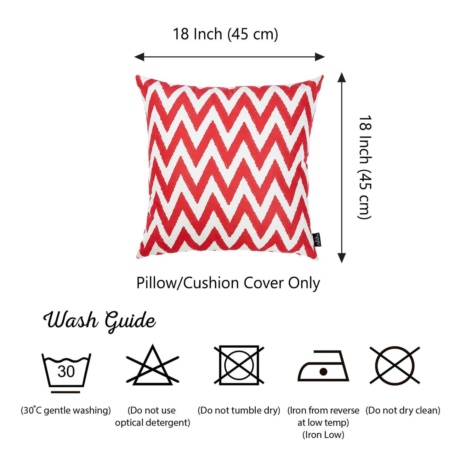 Nautical Coastal Red Chevron Decorative Single Throw Pillow Cover 18" x 18" Square White & Red