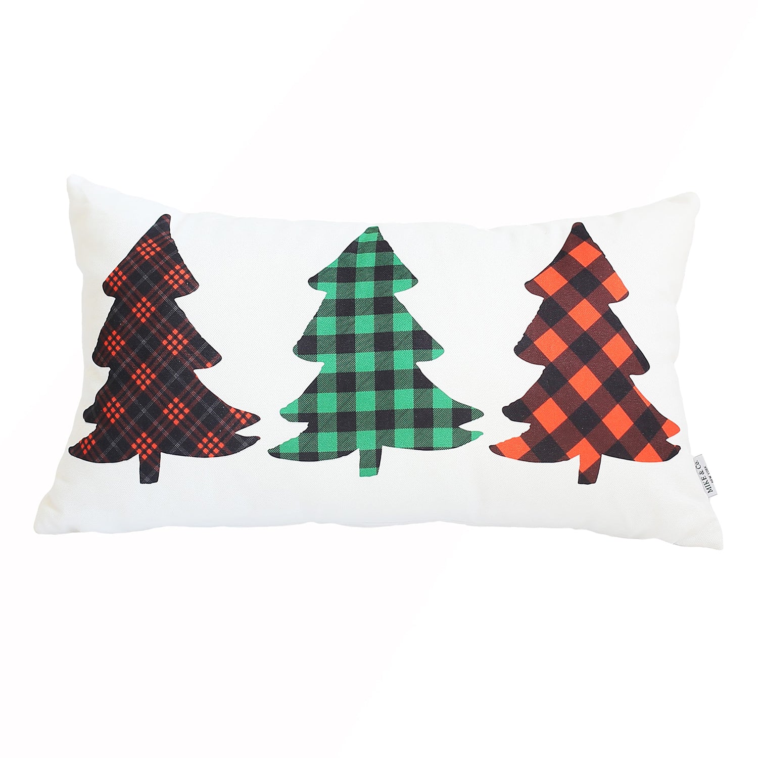 Mike&Co. New York Christmas Tree & Plaid Decorative Throw Pillow Set of 2 Lumbar White & Red for Couch, Bedding - Red - 12 x 20 in