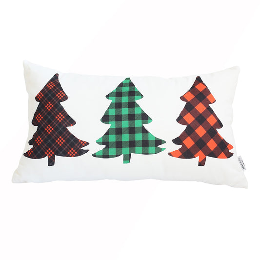 Decorative Christmas Tree Single Throw Pillow Cover 12" x 20" White & Red Lumbar for Couch, Bedding