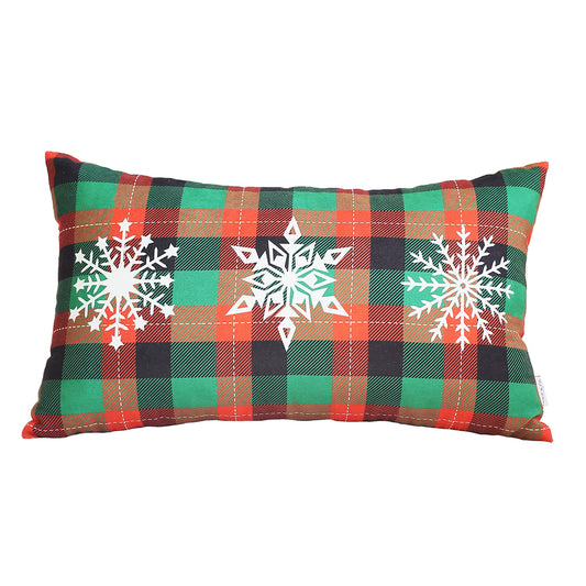 Decorative Christmas Snowflakes Single Throw Pillow Cover 12" x 20" Red & Green Lumbar for Couch, Bedding
