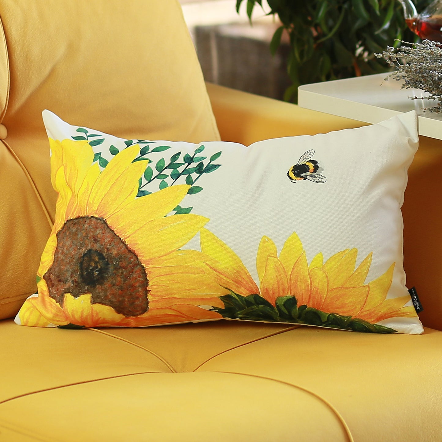 Decorative Fall Thanksgiving Throw Pillow Cover Sunflowers 14" x 21" Lumbar for Couch, Bedding