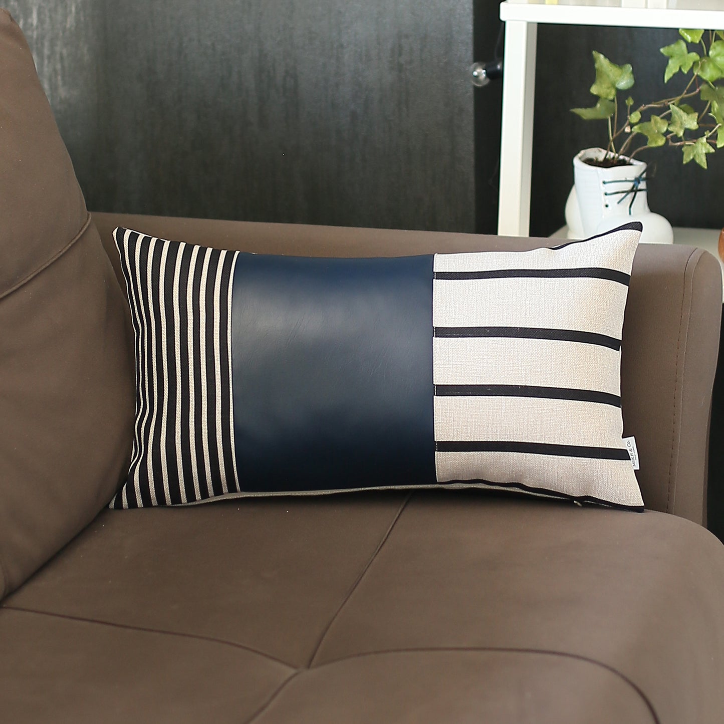 Boho Decorative Single Throw Pillow Cover Vegan Faux Leather Geometric for Couch, Bedding