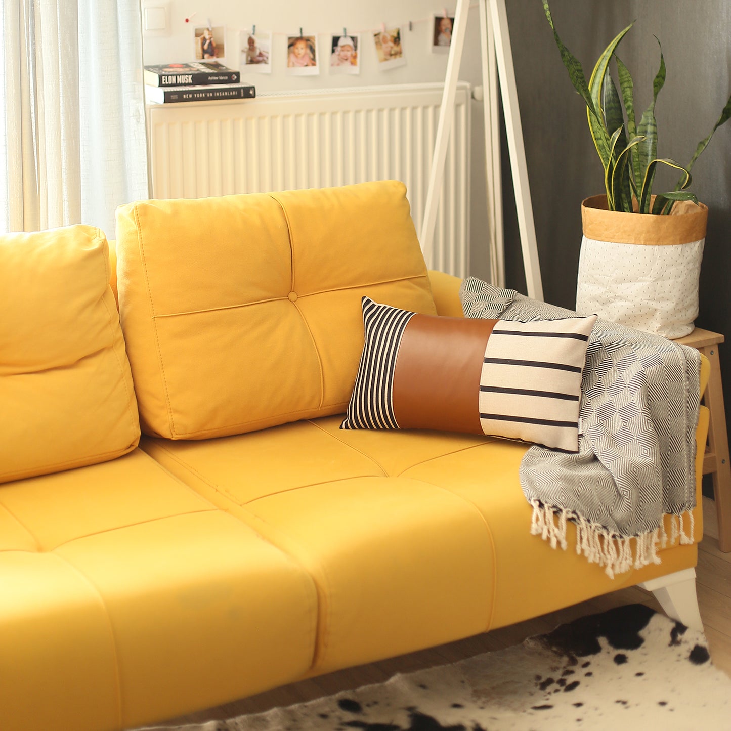 Boho Decorative Single Throw Pillow Cover Vegan Faux Leather Geometric for Couch, Bedding