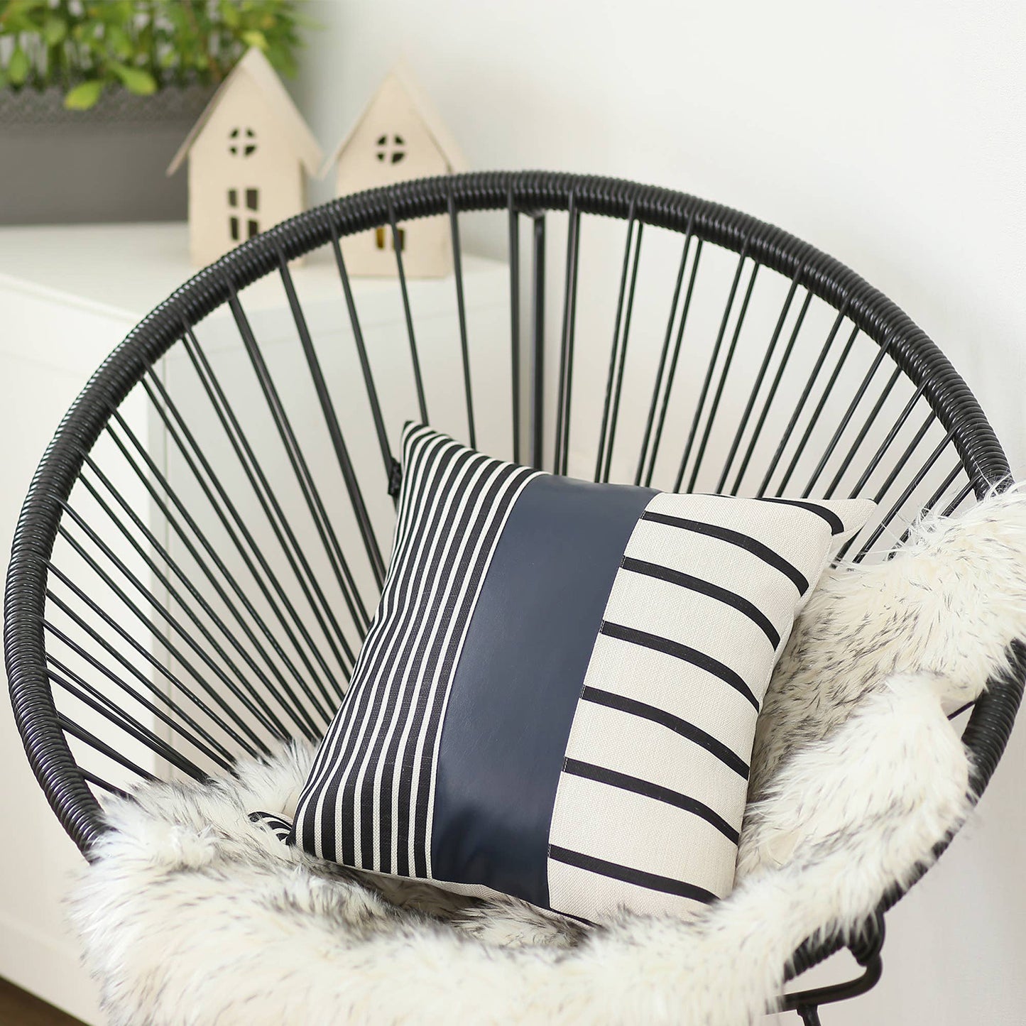 Boho Decorative Single Throw Pillow Cover Vegan Faux Leather Geometric for Couch, Bedding