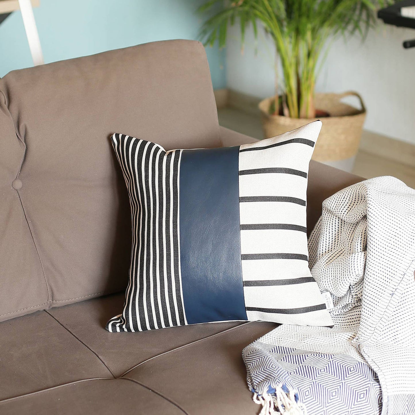 Boho Decorative Single Throw Pillow Cover Vegan Faux Leather Geometric for Couch, Bedding