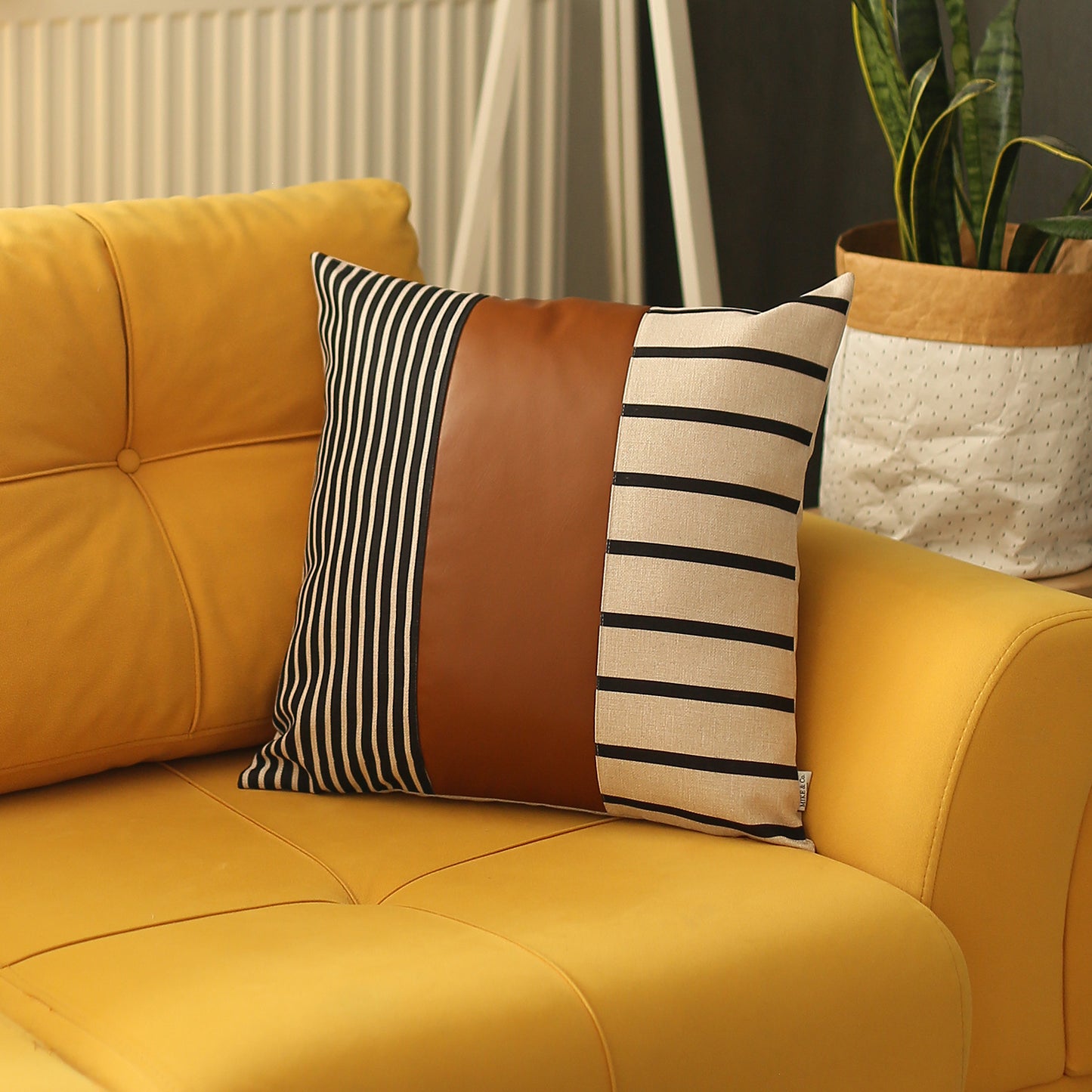 Boho Decorative Single Throw Pillow Cover Vegan Faux Leather Geometric for Couch, Bedding