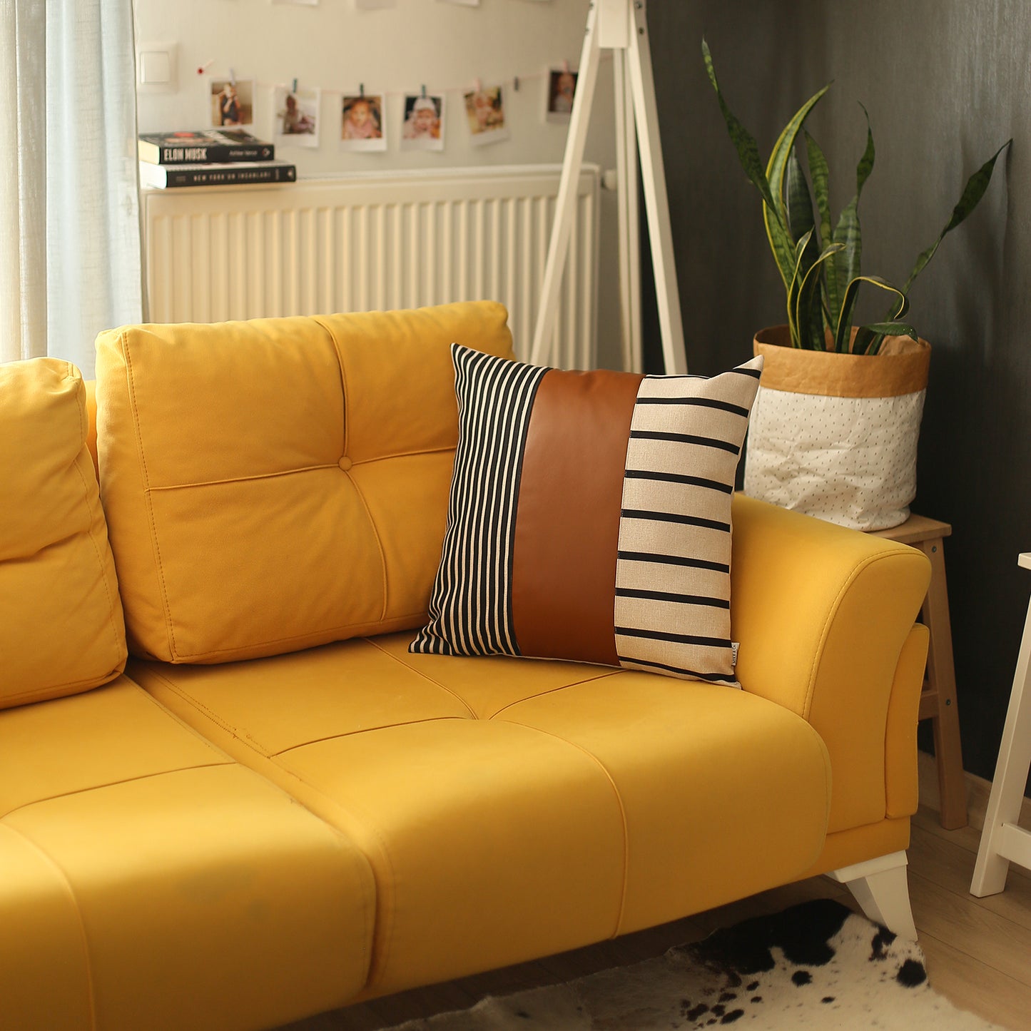 Boho Decorative Single Throw Pillow Cover Vegan Faux Leather Geometric for Couch, Bedding