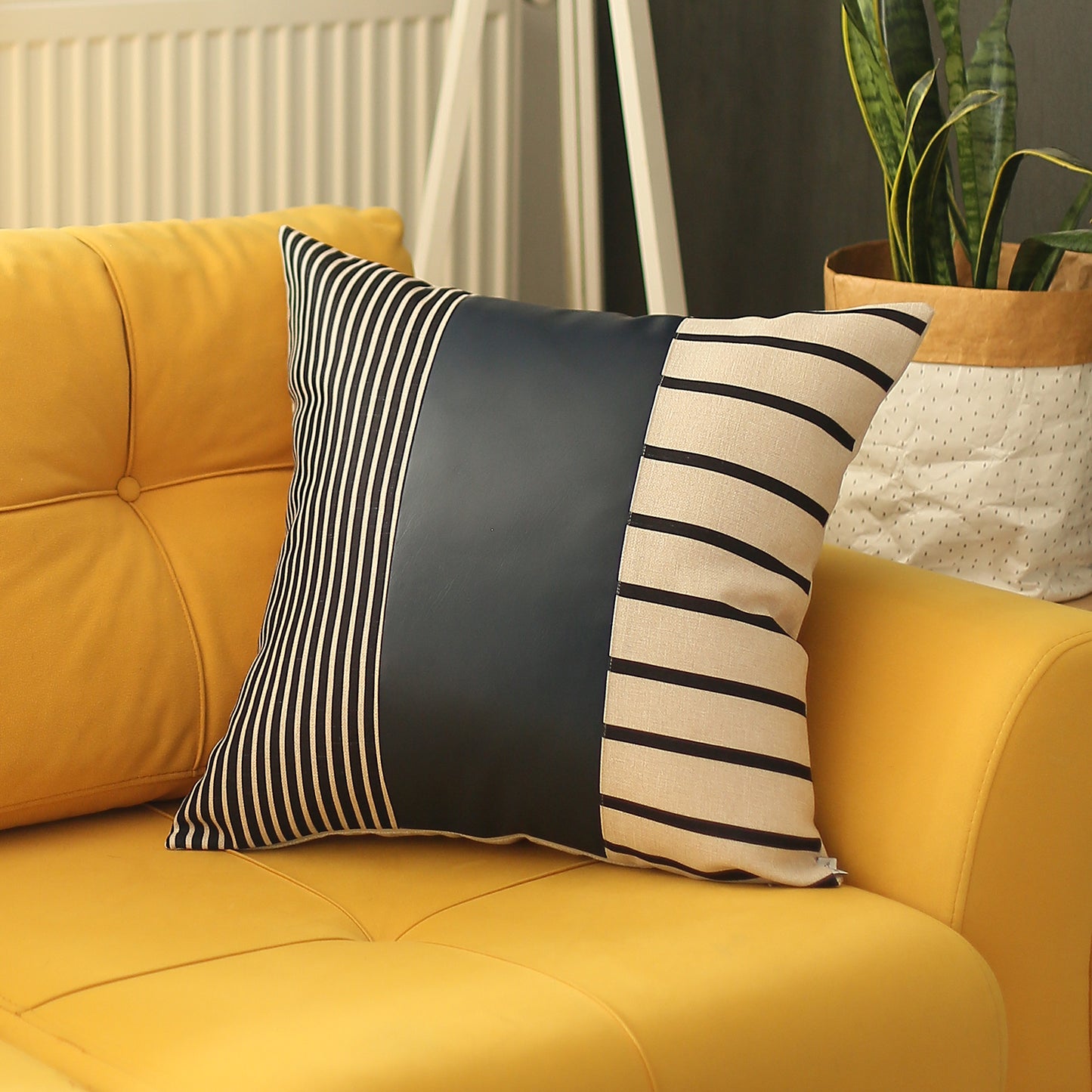 Boho Decorative Single Throw Pillow Cover Vegan Faux Leather Geometric for Couch, Bedding