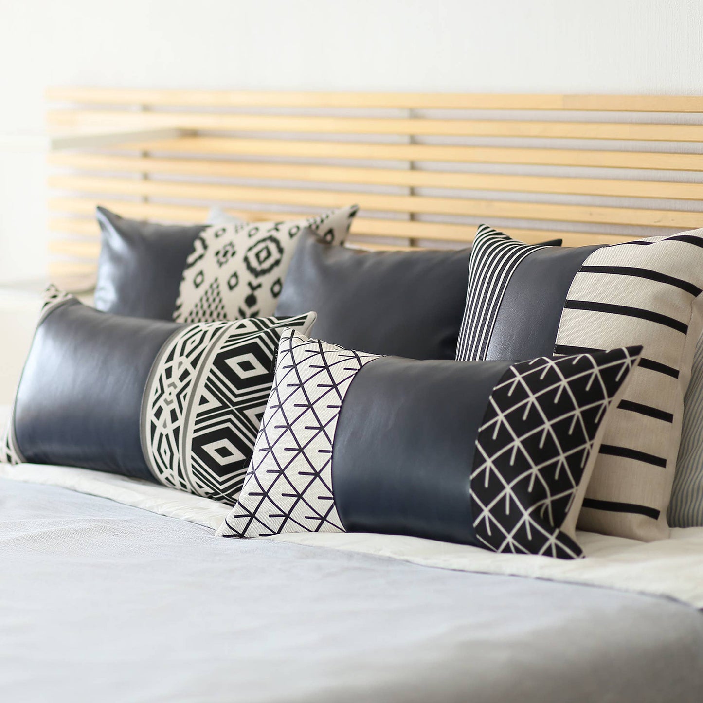 Boho Decorative Single Throw Pillow Cover Vegan Faux Leather Geometric for Couch, Bedding