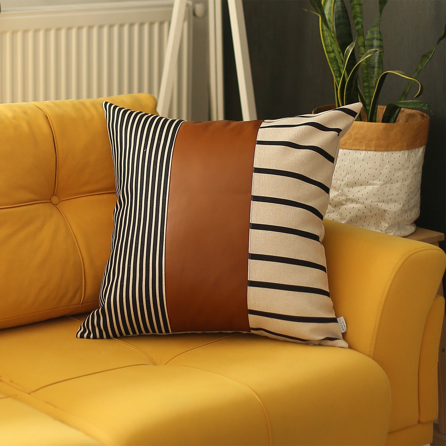 Boho Decorative Single Throw Pillow Cover Vegan Faux Leather Geometric for Couch, Bedding