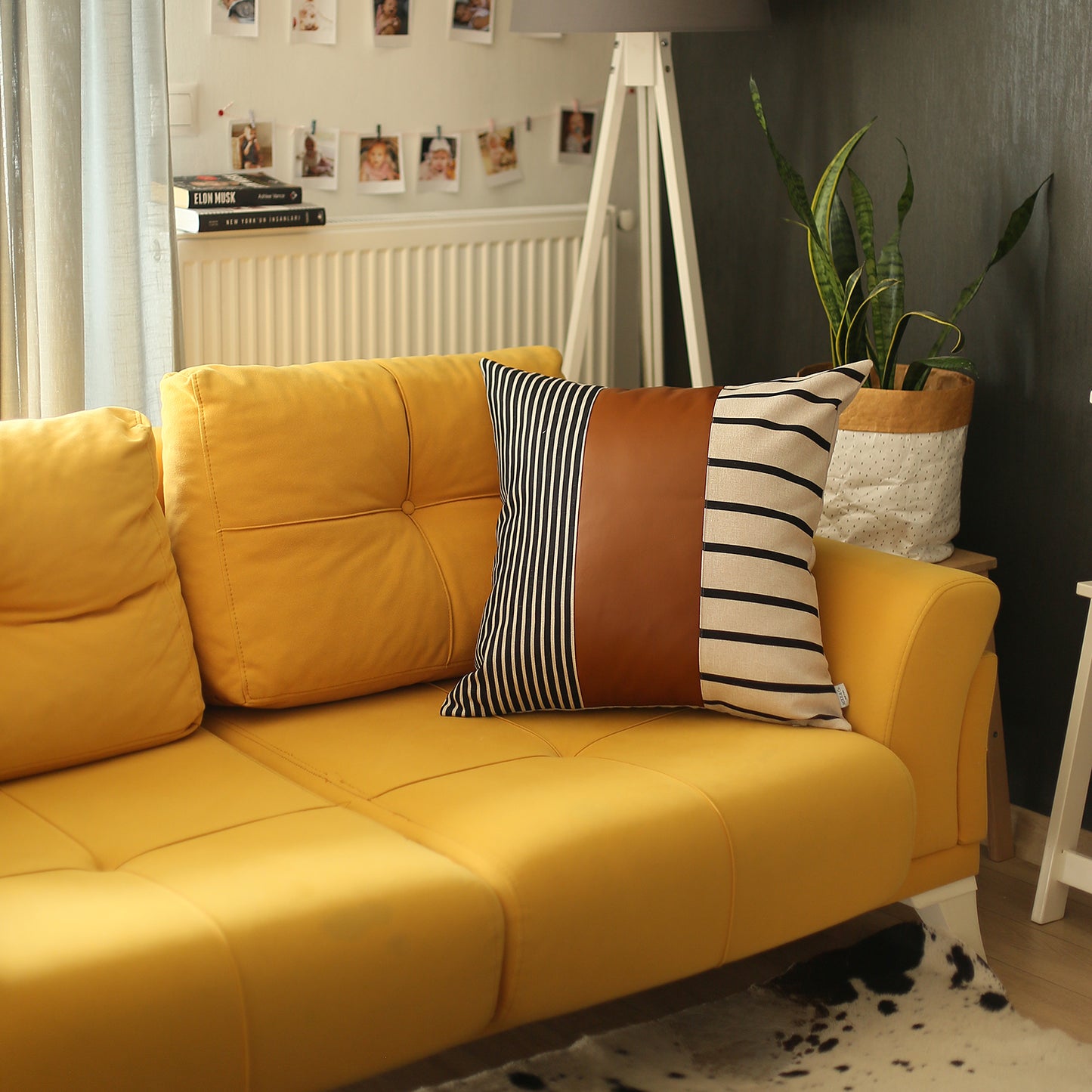 Boho Decorative Single Throw Pillow Cover Vegan Faux Leather Geometric for Couch, Bedding