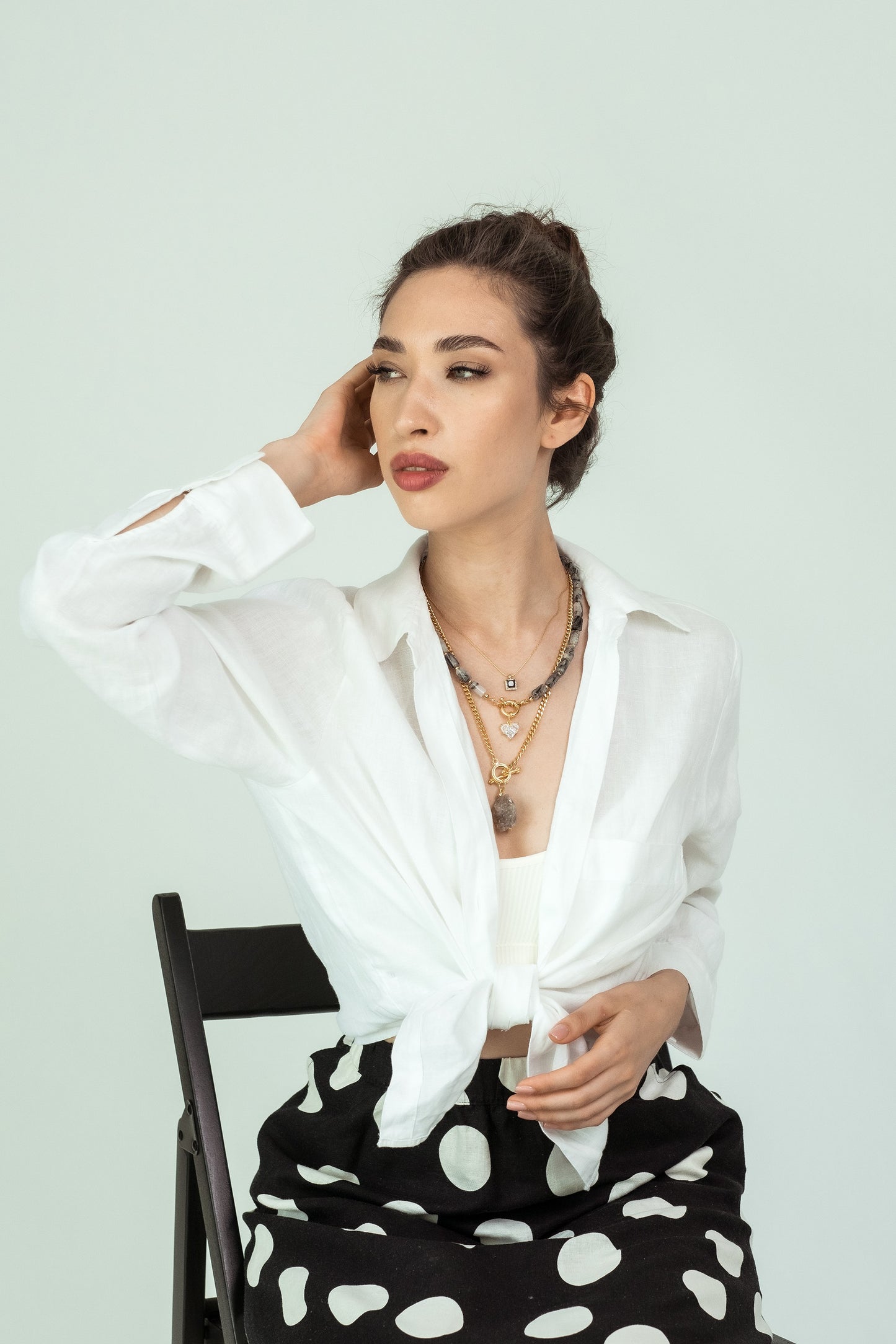 Women Gold-Plated Boho Layered Necklace Set 3Pcs, Chain with Black Square Pendant, Grey Quartz with Heart Pendant, Chain with Stone Pendant, Bohemian Style Trendy & Adjustable Elegant Fashion Jewelry