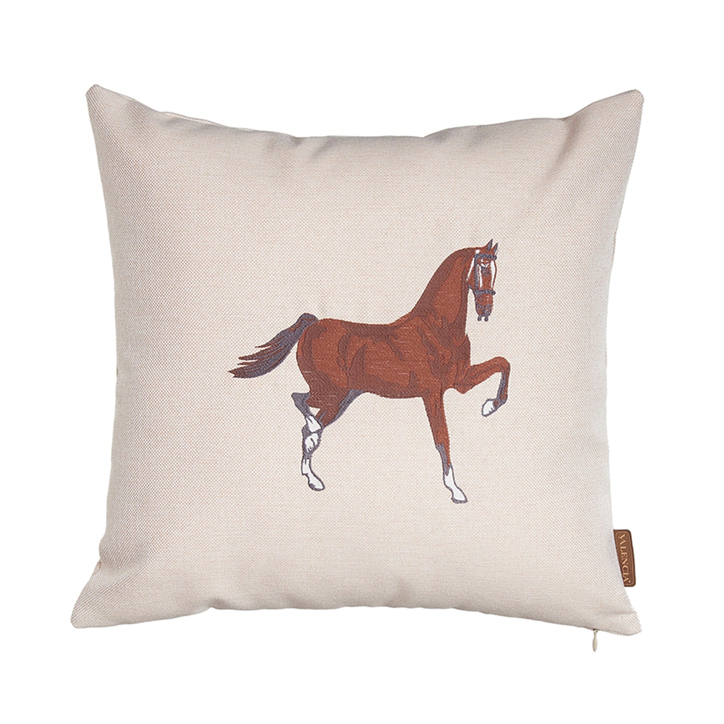 Boho Embroidered Horse Throw Pillow 18" x 18" Solid Beige & Brown Square for Couch, Bedding
