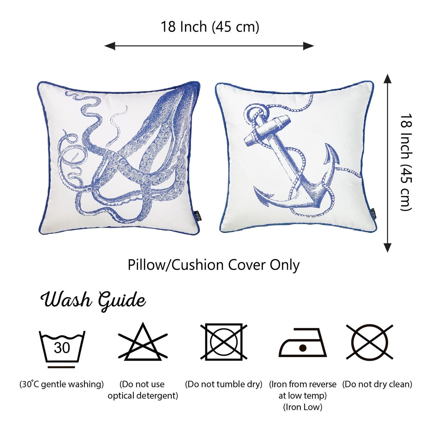 Nautical Coastal Decorative Set of 2 Throw Pillow Covers 18" x 18" Square