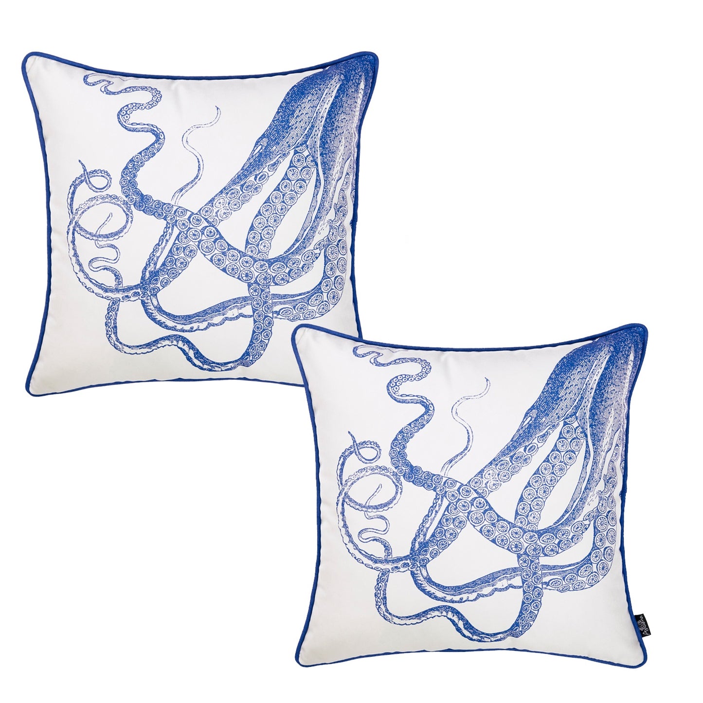 Nautical Coastal Decorative Set of 2 Throw Pillow Covers 18" x 18" Square White & Blue