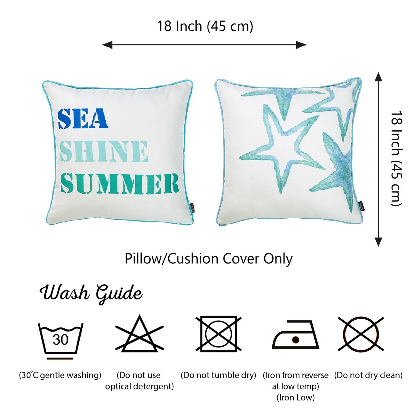 Nautical Coastal Decorative Set of 2 Throw Pillow Covers 18" x 18" Square