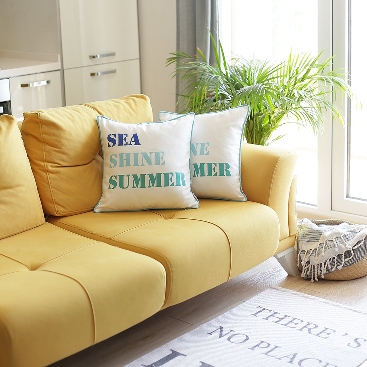 Nautical Coastal Decorative Set of 2 Throw Pillow Covers 18" x 18" Square White & Blue