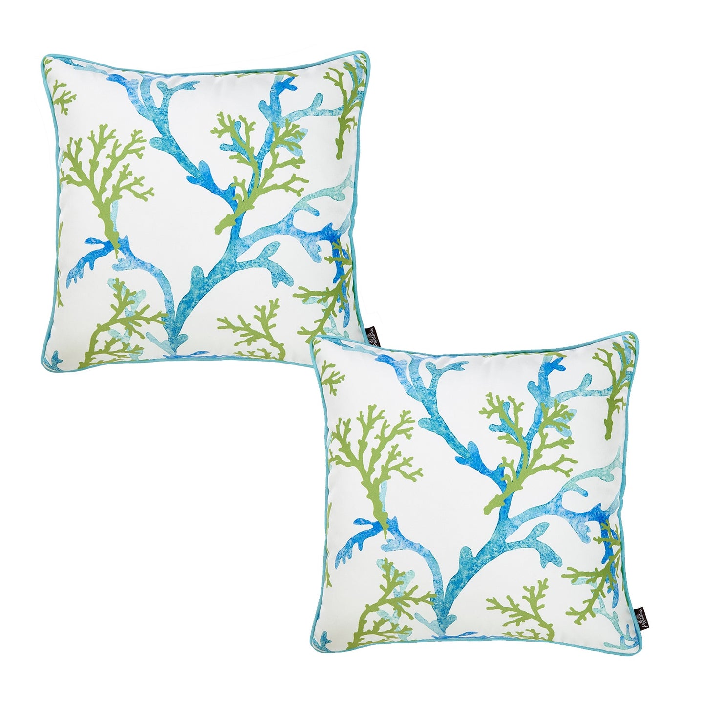 Nautical Coastal Decorative Set of 2 Throw Pillow Covers 18" x 18" Square White & Blue