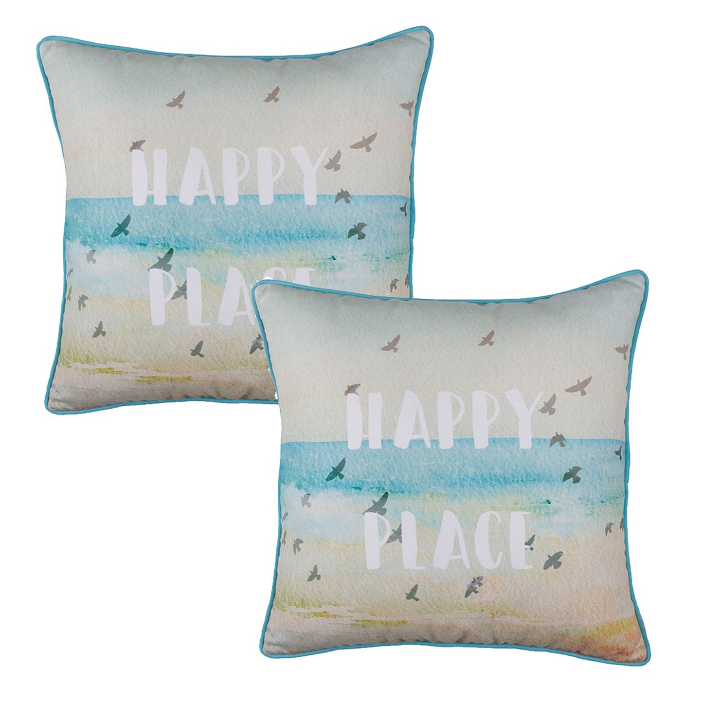 Nautical Coastal Decorative Set of 2 Throw Pillow Covers 18" x 18" Square White & Blue