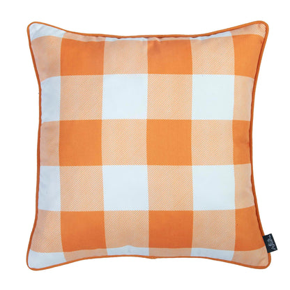Decorative Fall Thanksgiving Throw Pillow Cover Set of 2 Plaid & Pumpkins 18" x 18" Yellow & Orange Square for Couch, Bedding