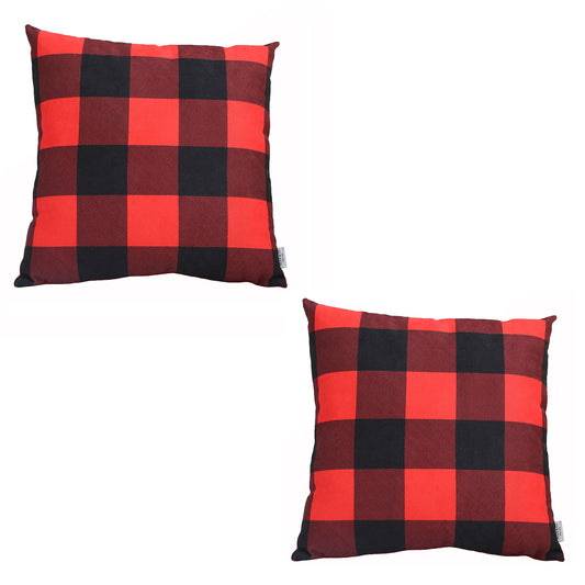 Decorative Christmas Plaid Throw Pillow Cover Set of 2 Square 18" x 18" Red for Couch, Bedding