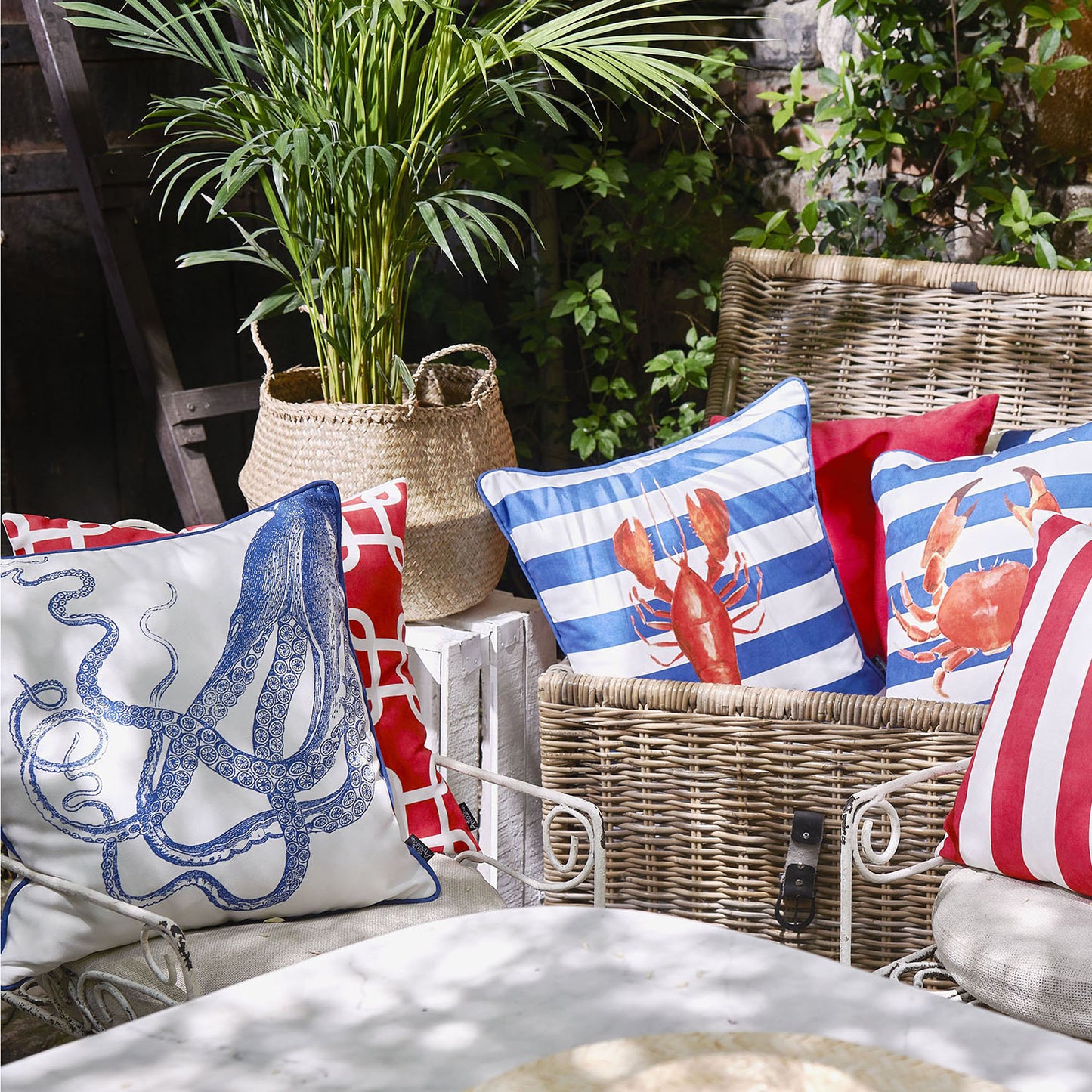 Nautical Coastal Geometric Decorative Set of 2 Throw Pillow Covers 18" x 18" Square